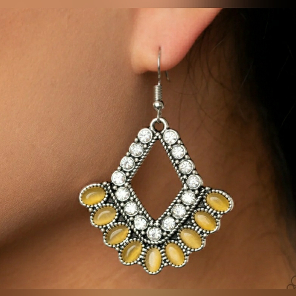 Elegant Silver and Yellow Dangle Earrings